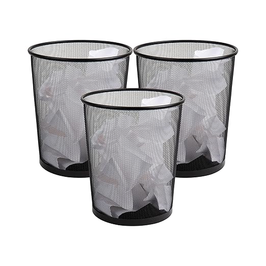Mind Reader Mesh Trash Can, Set of 3, Waste Paper Basket, Round, Office, Metal Mesh, 11.5" L x 11.5" W x 13.75" H, Black