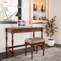 Vintage Wooden Writing Desk Stool Set, Large Secretary Desk and Cushioned Stool Set with 2 Drawers, 46" W Wood Writing Table Vanity Makeup Table Sets for Home Office-Cheery&Light Wheat