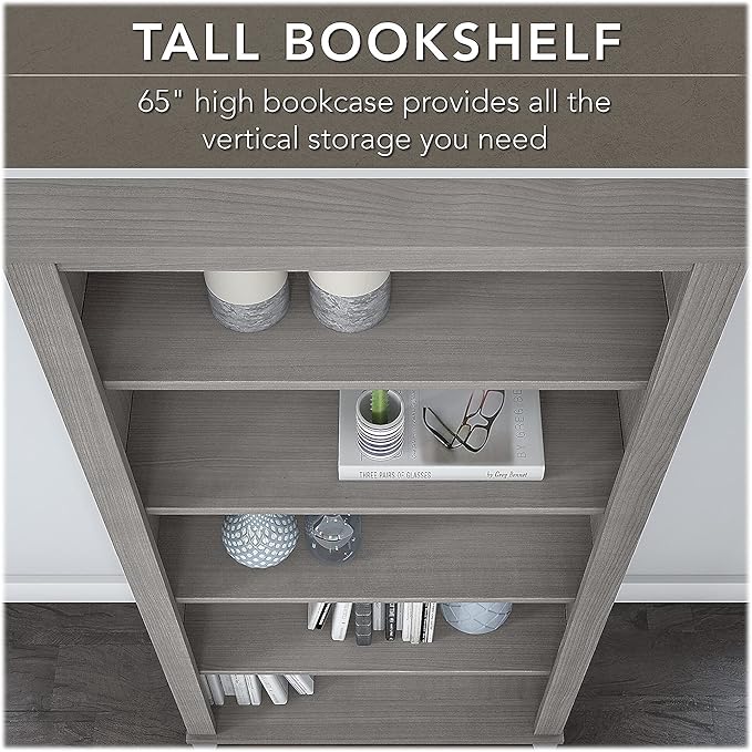 Bush Furniture Somerset 72W 3 Position Sit to Stand L Shaped Desk with Hutch and Bookcase in Platinum Gray