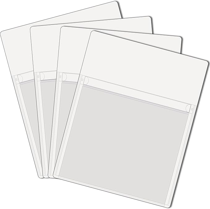 IMAGAME Magnetic Pocket 4 Pack – Self-Adhesive Magnetic Storage Pouch for Documents, Notes & Tools, Strong Magnet Backing for Fridge, Whiteboards, and Metal Surfaces (White 4Pcs)
