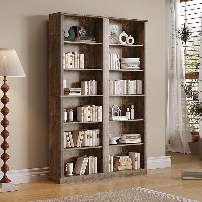 Wodeer Tall Bookshelf, 6-Tier Bookcase with 2 Adjustable Shelves, Modern Farmhouse Storage for Living Room, Entryway, Office, 23.6" W x 74.8" H x 10.6" D, Brown