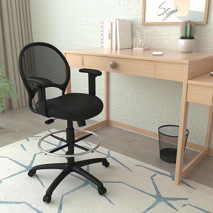 Boss Office Mesh Drafting Stool W/Adjustable Arms (B16216)