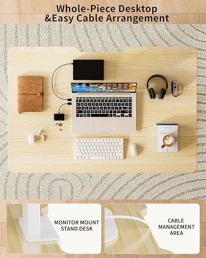 BIZUM 35.4" Small Electric Standing Desk Height Adjustable, Whole Piece Stand Up Computer Desk Work Study Writing Gaming Desks for Home Office Oak