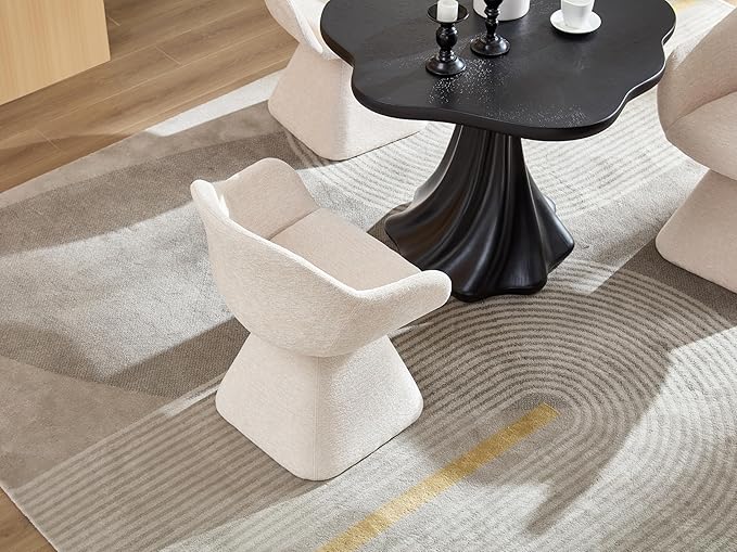 180° Swivel Dining Accent Chair, Barrel Upholstered Armchair with Solid Wood Base, Modern Beige Velvet Chair for Living Room, Bedroom, Office, Vanity Smooth 180° Swivel Mechanism – This swivel accen