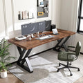 Solid Wood Desk 63 Inches, Live Edge Wooden Home Office Computer Desk Metal Frame Modern Simple Design Executive Real Wood Desk for Writing Study Dining Gaming