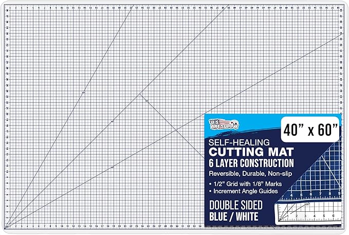 U.S. Art Supply 40" x 60" Self-Healing Cutting Mat 5-Ply - Double-Sided White/Blue Craft Mat, Non-Slip Cutting Mats for Crafts, Sewing, Quilting, Scrapbooking