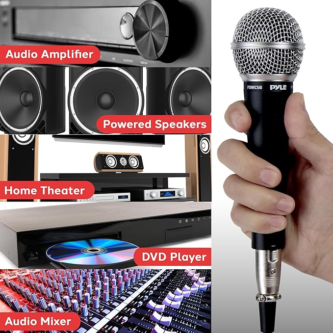 Pyle Professional Dynamic Microphone - 6-Pack Unidirectional Handheld Mic with Built-in Pop Filter, High Signal Output, 15 ft. XLR Audio Cable, Ideal for Stage, Karaoke & Studio Performances
