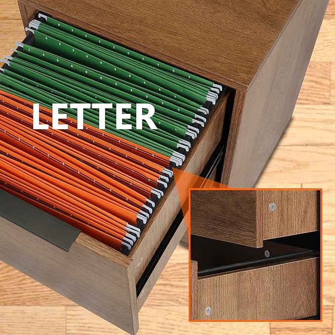 Wooden 2 Drawer File Cabinet, Wood Vertical Filing Cabinet Fits Hanging Files Letter Size for Home Office, Brown