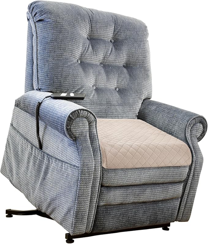 Medium-Soft 20x20x4 Memory Foam Recliner Chair Seat Cushion for Long Sitting - Armchair Pad with Washable Velvety Cover with Waterproof Layer & Non-Slip Base for Seniors & Elderly - Beige
