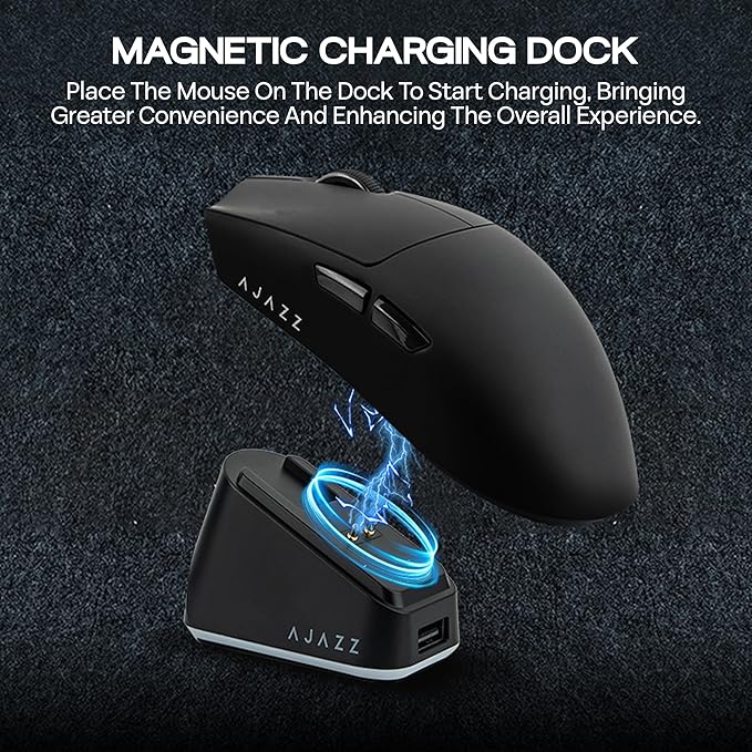 MechLands AJAZZ AJ139P V3 MC Wireless Mouse with Charging Base, 3 Modes Gaming Mouse with 800mAh Battery, Adjustable 24,000 DPI, PAW3311 Sensor, 1000 Polling Rate, 69g Lightweight, Win/Mac (Black)