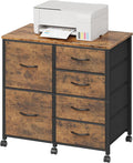 HIGDBFE 6 Drawer Mobile Lateral File Cabinet, Rolling Printer Stand, Under Desk Filing Cabinet Fits A4 Files, Home Office Storage Fabric Cabinet, 2X Space, Rustic Brown, 21.7''