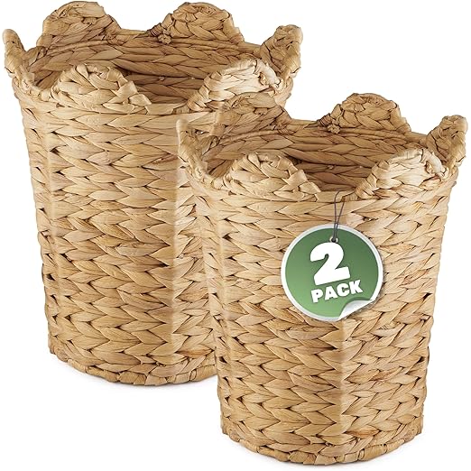 84ECO 2-Pack Scalloped Waste Basket for Bathroom, Bedroom, Office - Scalloped Decor