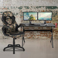 BizChair Black Gaming Desk and Camouflage/Black Racing Chair Set with Cup Holder, Headphone Hook & 2 Wire Management Holes