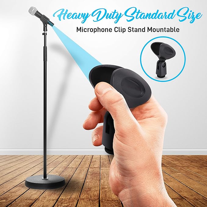 Professional Handheld Dynamic Microphone Kit - Unidirectional Vocal Wired Microphone w/Carry Bag, Metal Mic Stand, Holder/Clip & 16.4ft XLR Audio Cable to 1/4'' Audio Connection - Pyle PDMIC88ST