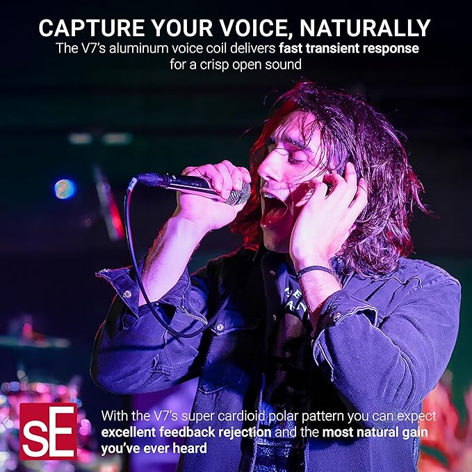 SE ELECTRONICS V7 Dynamic Microphone for Singing, Speech & Studio Recording - XLR Handheld Professional Microphone with Supercardioid Aluminum Voice Coil for Huge Gain Before Feedback - Grey