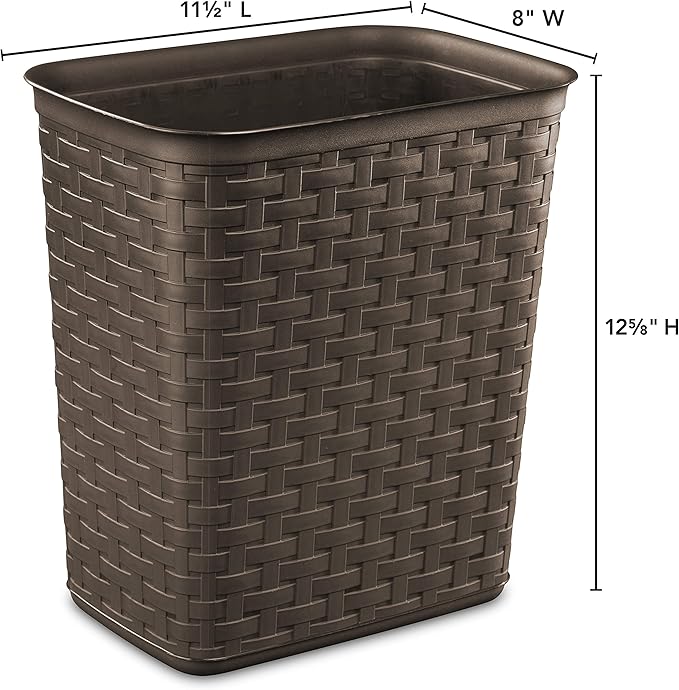 Sterilite 3.4 Gallon Weave Wastebasket, Small, Decorative Trash Can for the Bathroom, Bedroom, Dorm Room, or Office, Espresso Brown, 6-Pack