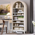IFGET 71" Tall Arched Bookshelf, 7 Tiers Arch Bookcase with Storage, Modern Farmhouse Book Shelf with Adjustable Shelves, Wood Bookshelf w/Open Display Shelves for Living Room, Office (Antique White)