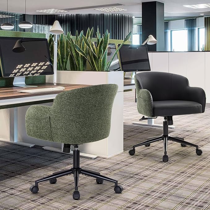 IWMH Modern Office Desk Chair, Criss Cross Chair with Wheels and Arms, Height Adjustable Swivel Office Chair for Home Office, Living Room, Bedroom, Green & Black