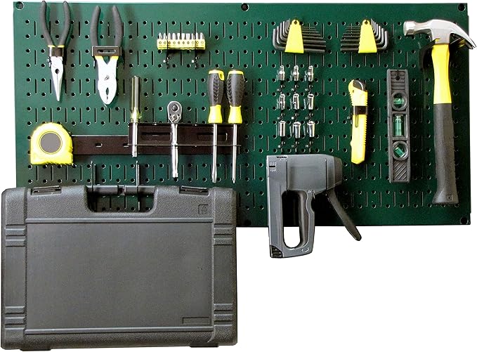 Wall Control Modular Pegboard Tool Organizer System - Wall-Mounted Metal Peg Board Tool Storage Unit for Wall Storage Tiling (Green Pegboard)