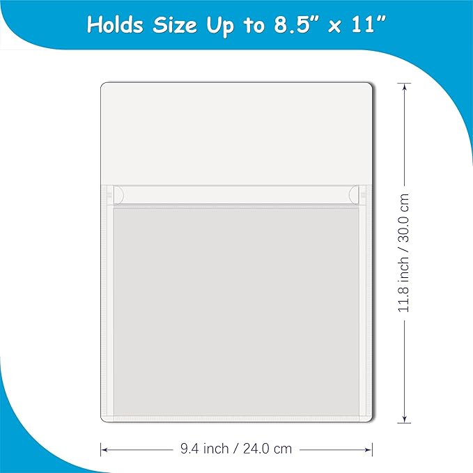 IMAGAME Magnetic Pocket 4 Pack – Self-Adhesive Magnetic Storage Pouch for Documents, Notes & Tools, Strong Magnet Backing for Fridge, Whiteboards, and Metal Surfaces (White 4Pcs)