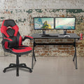 BizChair Black Gaming Desk and Red/Black Racing Chair Set with Cup Holder, Headphone Hook & 2 Wire Management Holes