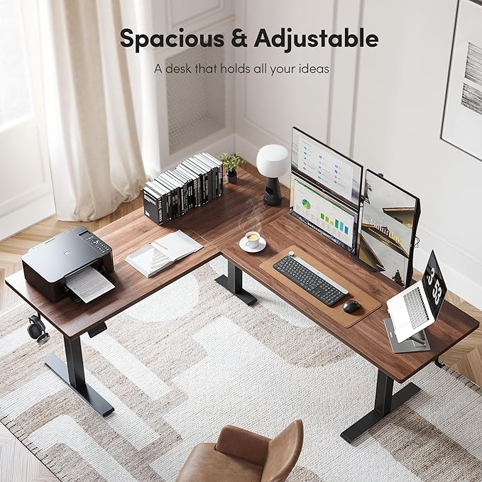 CubiCubi L Shaped Standing Desk 75 x 63 Inch Adjustable Height, Electric Corner Desk, Sit Stand Home Office Desk with Splice Board, Black(2 Packages)