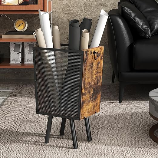 HOOBRO Trash Can, 4.5 Gallon Wastebasket with Pull Rings & Legs, Small Garbage Can for Office, Bedroom, Under Desk, Rustic Brown and Black, BF07LJ01