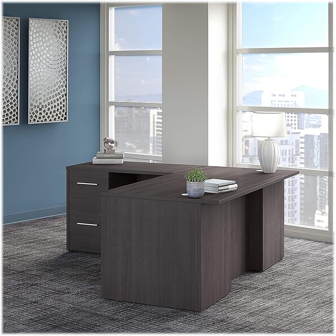Bush Business Furniture Hybrid Low Storage Cabinet with Doors and Shelves, Storm Gray