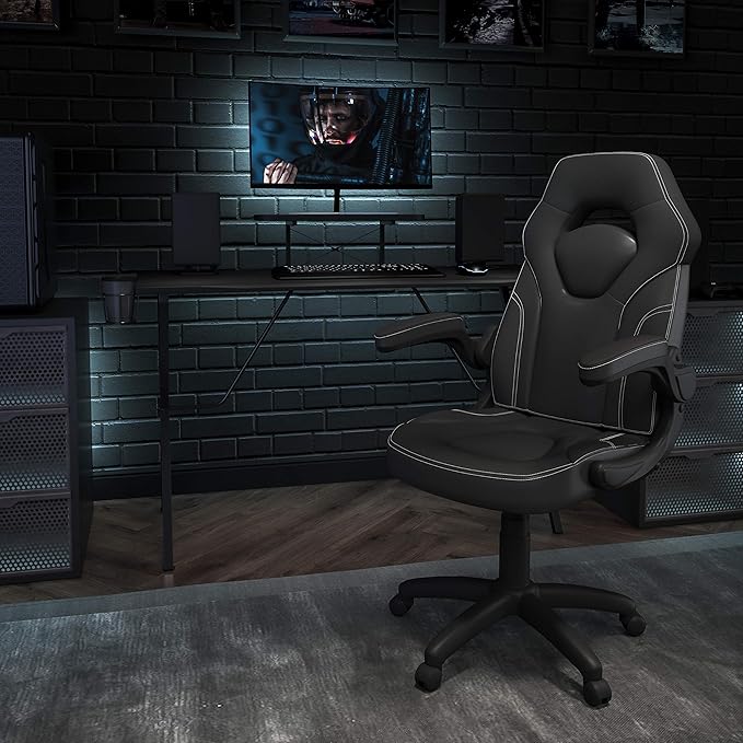 Flash Furniture Black Gaming Desk and Black Racing Chair Set with Cup Holder, Headphone Hook, and Monitor/Smartphone Stand