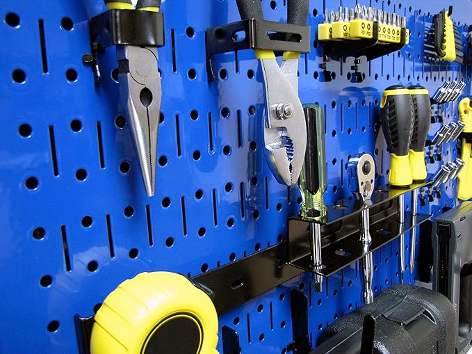 Wall Control Modular Pegboard Tool Organizer System - Wall-Mounted Metal Peg Board Tool Storage Unit for Wall Storage Tiling (Blue Pegboard)