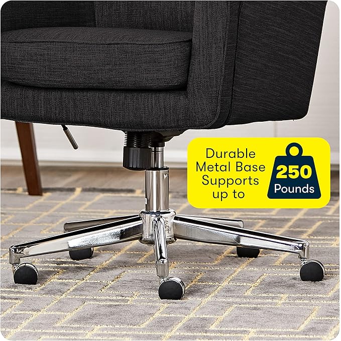 Serta Ashland Home Office Desk Chair with Button Tufted Mid-Back, Memory Foam Cushion and Padded Arms, Mid Century Modern Vanity Armchair with Wheels for Bedroom, Chrome Metal Base, Charcoal Gray