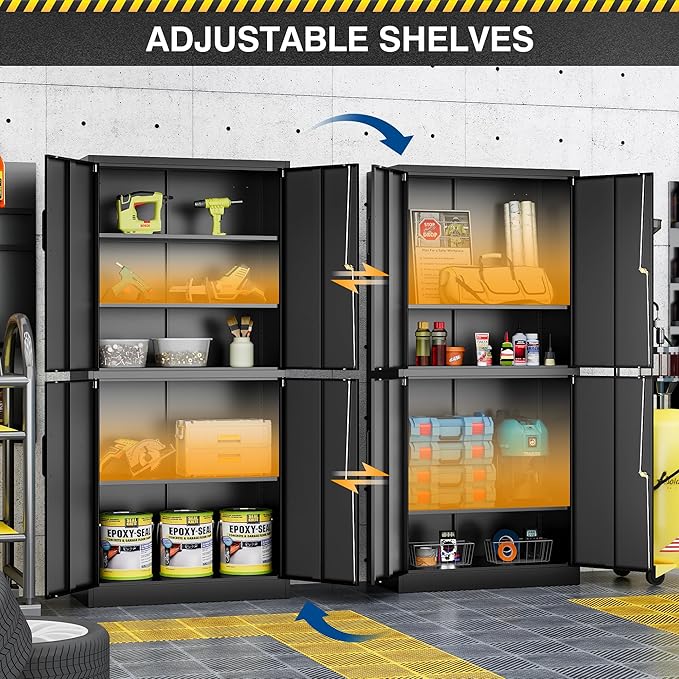 Fesbos 71” Metal Storage Cabinet-Lockable File Garage Tool Cabinets with Doors and Shelves-Tall Black Steel Cabinet for Garage-Heavy Duty File Storage for Office, Gym, School