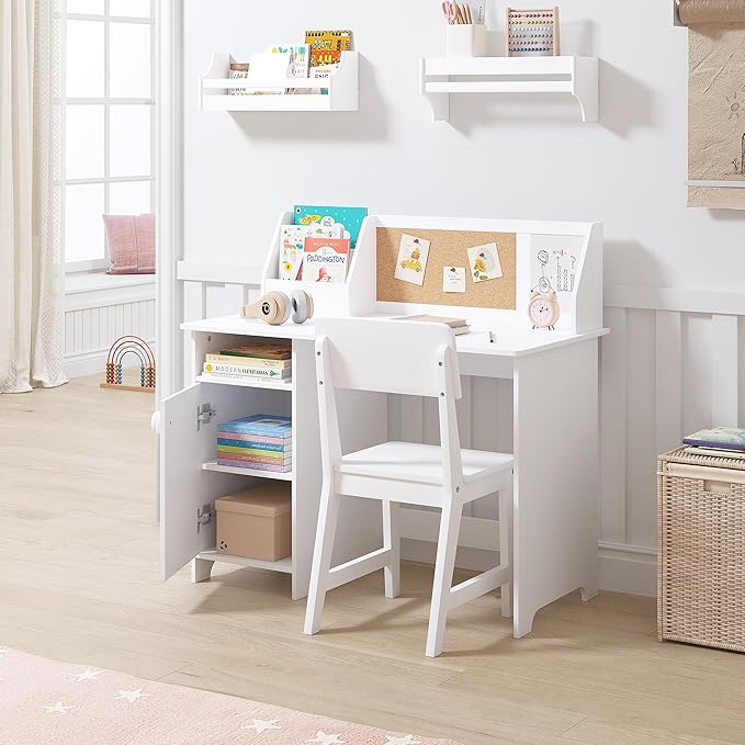 UTEX Kids Study Desk with Chair, Kids Desk and Chair Sets with Hutch for 3-8, Wooden Children Study Table, Student Writing Table Computer Workstation
