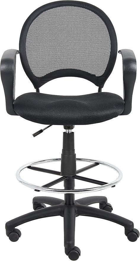 Boss Office Products Mesh Drafting Stool with Loop Arms in Black (B16217)