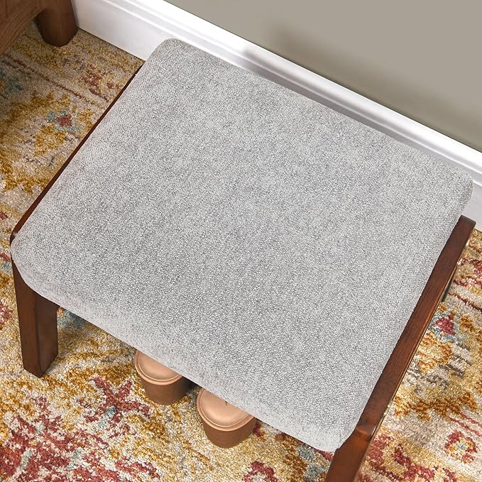 Small Footstool Ottoman, 11.8" H Fabric Wooden Foot Rest Ottoman with Wood Legs, Small Foot Stool Sofa Footrest Extra Seating for Living Room Entryway Office, Light Grey