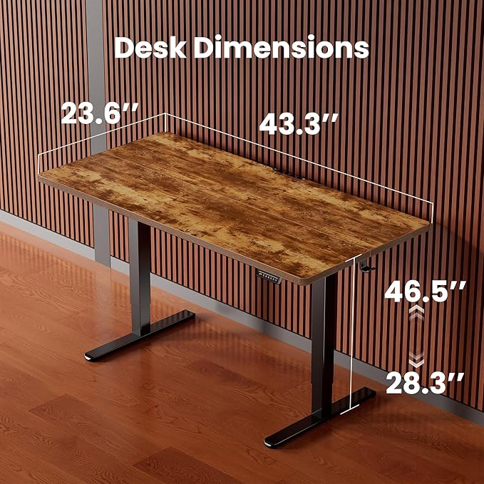 ErGear Height Adjustable Electric Standing Desk, 44 x 24 Inches Sit Stand up Desk, Memory Computer Home Office Desk, Vintage Brown