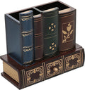 MyGift Decorative Desk Organizer Caddy, Pencil and Pen Holder with Bottom Storage Drawer and Antique Library Books Design