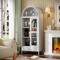 VEXPOR 73" Tall Arched Display Cabinet with Glass Doors, Metal Arched Curio Cabinet with Drawer for Living Room, Home Office, Assembly Required, White
