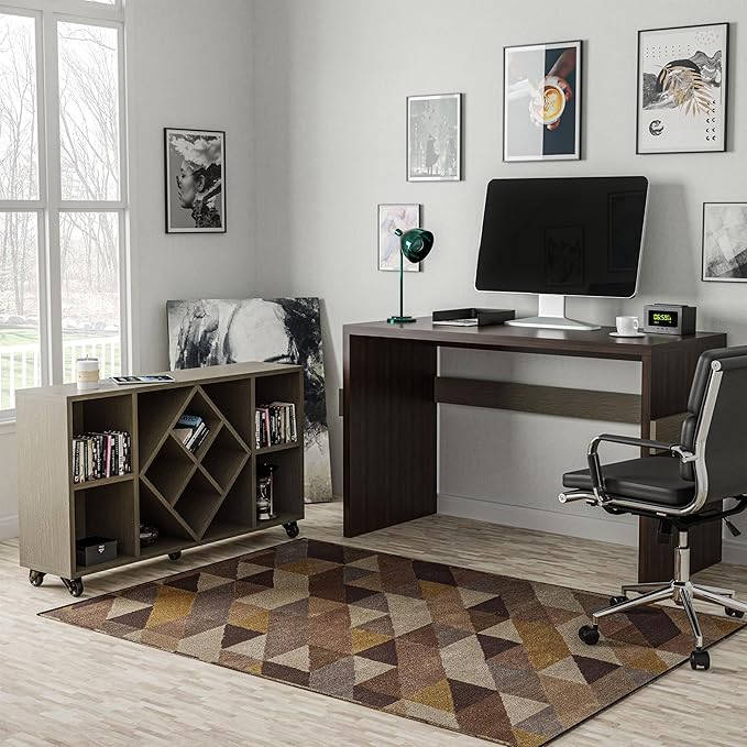 Furniture of America FOA Minshew Solid Wood 2-Piece Convertible Desk with Bookcase Set in Brown