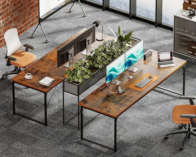 Coleshome 79 Inch Large Computer Desk with Power Outlet, Extra Long Desk for Home Office & Gaming, Spacious Writing Table for Study and Crafting, Rustic Brown