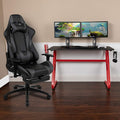 Flash Furniture Red Gaming Desk with Cup Holder/Headphone Hook & Gray Reclining Gaming Chair with Footrest
