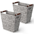 GRANNY SAYS Woven Wicker Desk Wastebasket with Wood Handles – Gray (2-Pack)