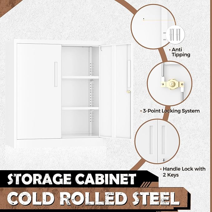 INTERGREAT Metal Storage Cabinet with Doors and Shelves,Lockable Storage Cabinet for Office,36”White Metal Utility Cabinet Garage Cabinets for Home Office, Garage, Kitchen, Shop