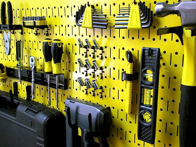 Wall Control Modular Pegboard Tool Organizer System - Wall-Mounted Metal Peg Board Tool Storage Unit for Wall Storage Tiling (Yellow Pegboard)