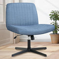 Orange Factory Criss Cross Chair No Wheel Wide Cross Legged Office Desk Vanity Chair Comfy Fabric Armless Adjustable Swivel for Home Computer Task (Blue No Wheel, Classic Fabric)