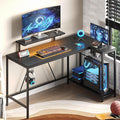 Bestier 58 L Shaped Gaming Desk with LED Lights & Power Outlets,Reversible Home Office Corner Desk with Shelves,Larger PC Workstation with Hooks for Studying,Desk for Bedroom,Carbon Fiber Black
