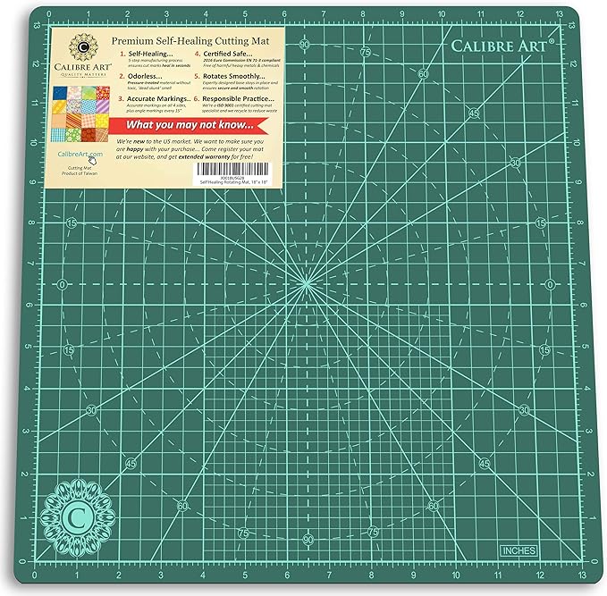 Calibre Art Rotating Self Healing Cutting Mat 14x14 (13" Grid), Perfect for Quilting & Art Projects