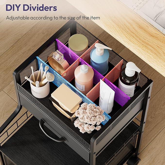 SWTYMIKI Rolling Under Desk Storage - Utility Cart with Drawers & DIY Divider - Art Cart Organizer on Wheels - Craft Storage Drawers Rolling Cart for Office, Craft Room & Studio Black