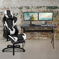EMMA + OLIVER Black/Black Gaming Desk Set - Cup/Headset Holder/Reclining & Footrest