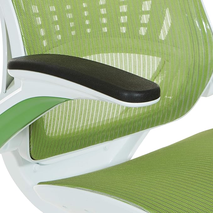 OSP Home Furnishings Riley Ventilated Manager's Office Desk Chair with Breathable Mesh Seat and Back, White Base with Green